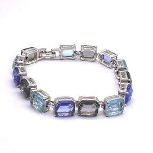 Multicolor Faceted Crystal Link Tennis Bracelet Silver Tone Fold Over Clasp